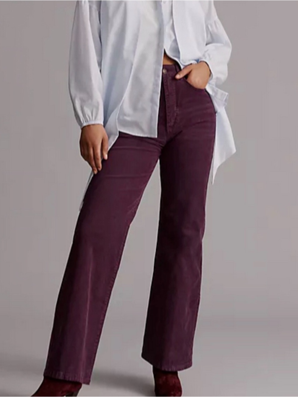Anthropologie Pilcro The Annie Purple Plum Corduroy Wide Leg Jeans 28P
